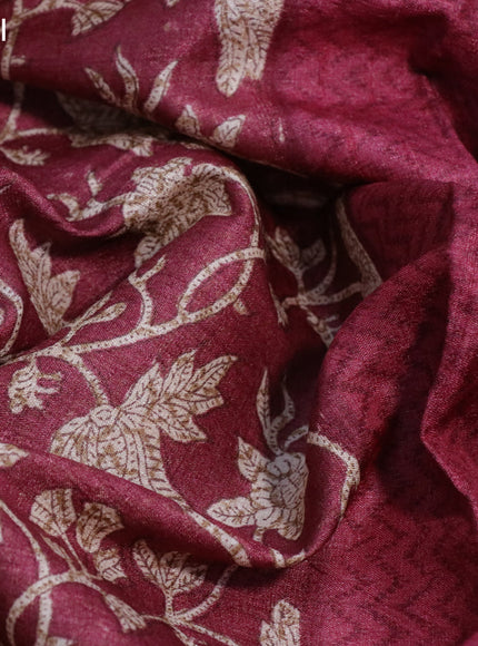 Pure tussar silk saree maroon with allover floral prints and printed border