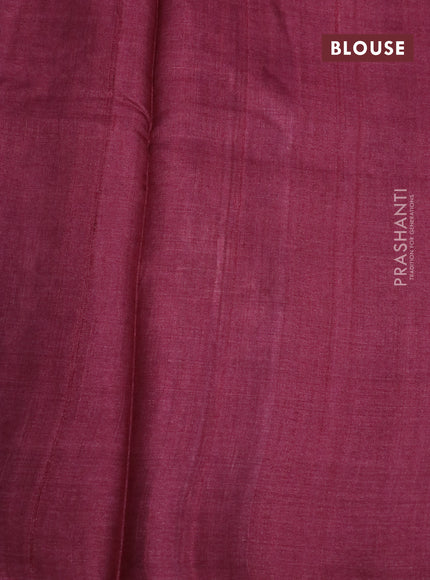 Pure tussar silk saree maroon with allover floral prints and printed border