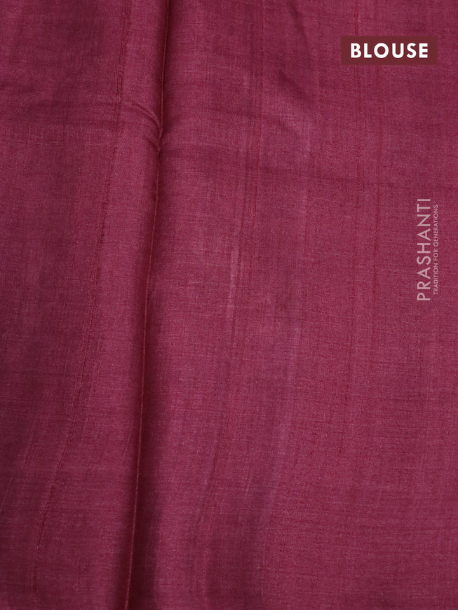 Pure tussar silk saree maroon with allover floral prints and printed border