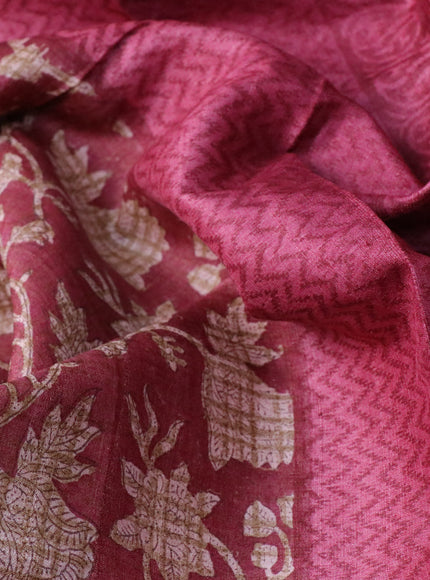 Pure tussar silk saree maroon and pink shade with allover floral prints and printed border