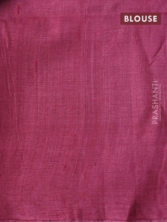 Pure tussar silk saree maroon and pink shade with allover floral prints and printed border