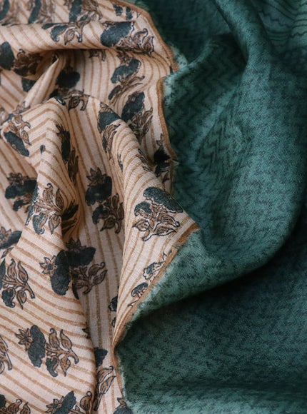 Pure tussar silk saree beige and green shade with allover floral butta prints and printed border