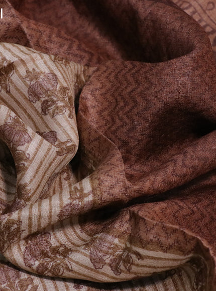 Pure tussar silk saree beige and brown with allover floral butta prints and printed border