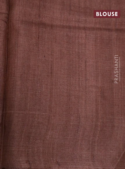 Pure tussar silk saree beige and brown with allover floral butta prints and printed border