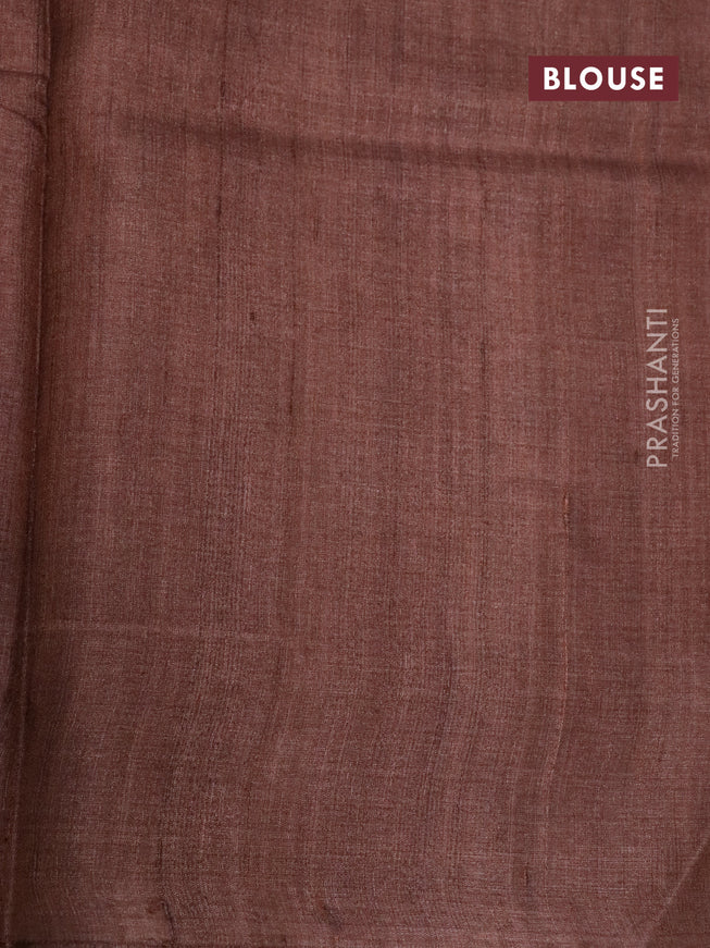 Pure tussar silk saree beige and brown with allover floral butta prints and printed border