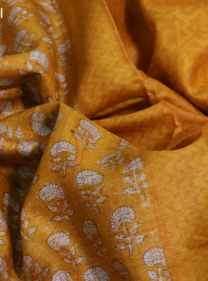 Pure tussar silk saree yellow with allover floral butta prints and printed border