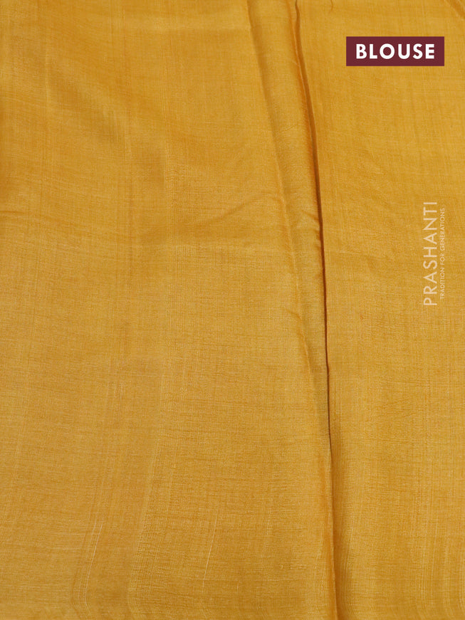 Pure tussar silk saree yellow with allover floral butta prints and printed border