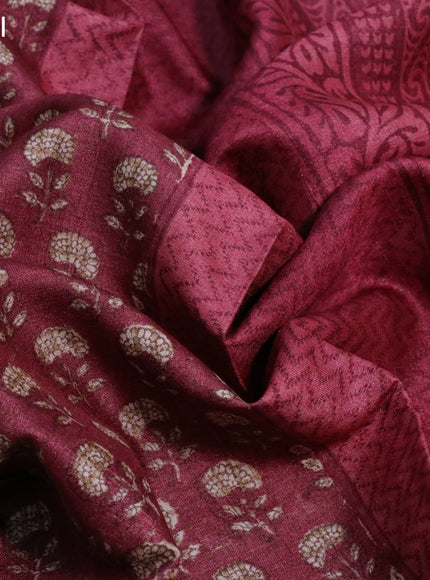 Pure tussar silk saree maroon and pink shade with allover floral butta prints and printed border