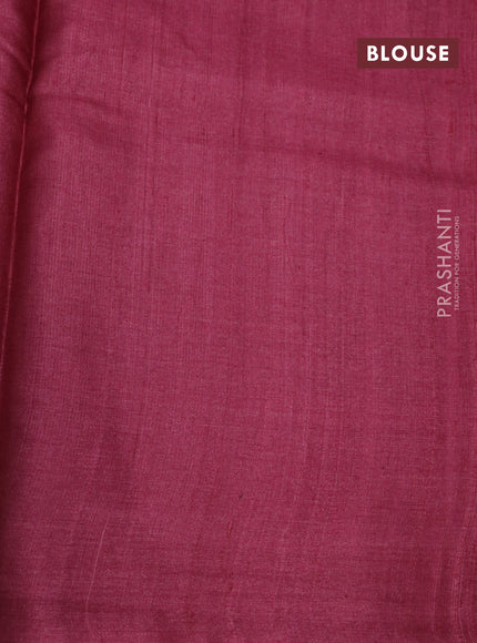 Pure tussar silk saree maroon and pink shade with allover floral butta prints and printed border