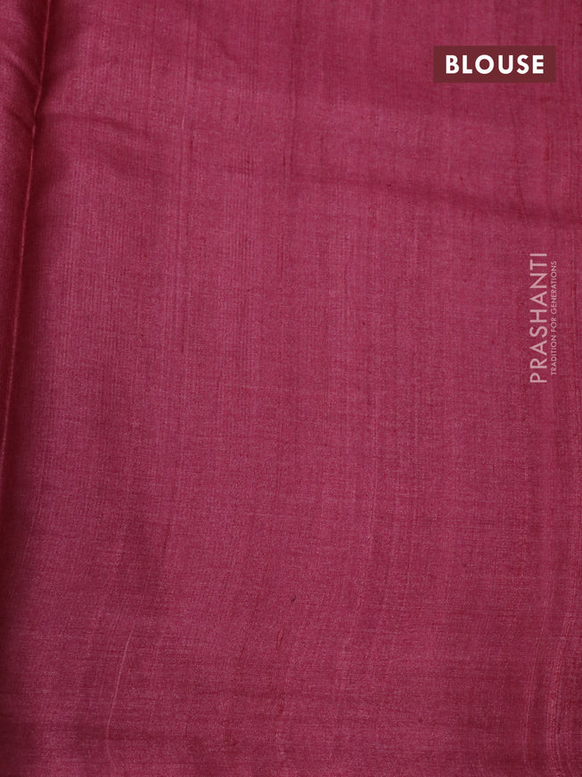 Pure tussar silk saree maroon and pink shade with allover floral butta prints and printed border