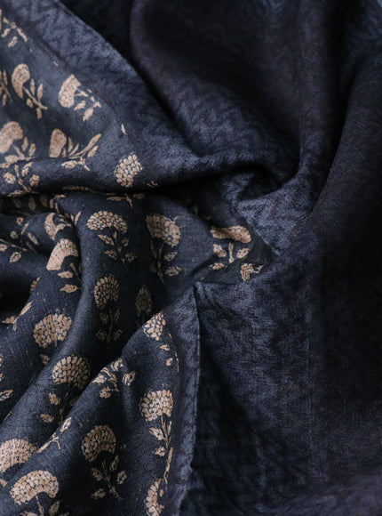 Pure tussar silk saree dark grey and black grey with allover floral butta prints and printed border