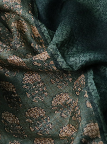 Pure tussar silk saree sap green shade with allover floral butta prints and printed border