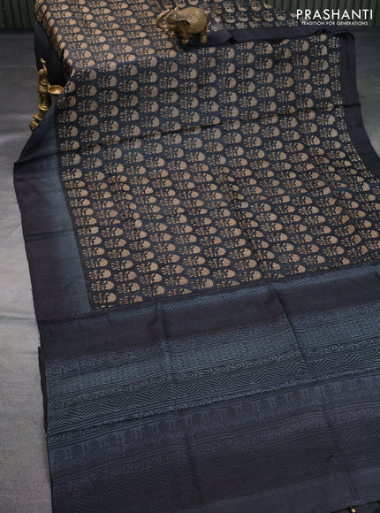 Pure tussar silk saree black with allover floral butta prints and printed border