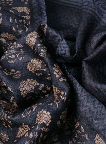 Pure tussar silk saree black with allover floral butta prints and printed border