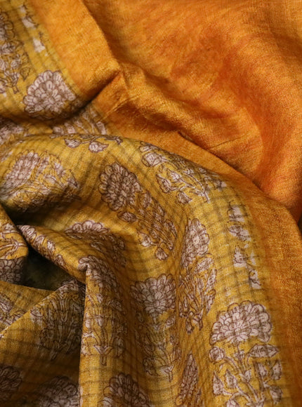 Pure tussar silk saree mustard yellow with allover floral butta prints and printed border