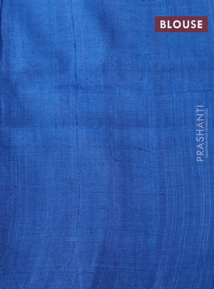 Pure tussar silk saree peacock blue and blue with allover floral prints and printed border