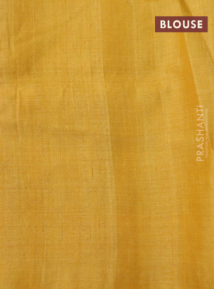 Pure tussar silk saree mustard yellow with allover floral prints and printed border