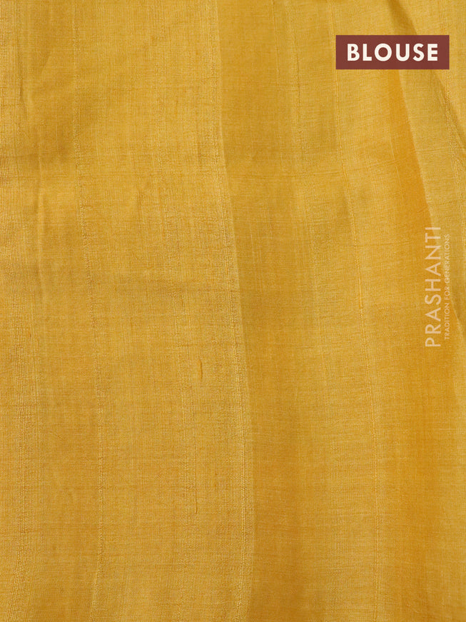 Pure tussar silk saree mustard yellow with allover floral prints and printed border