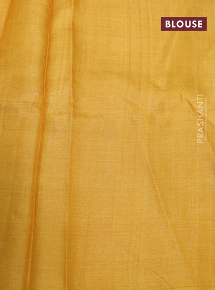 Pure tussar silk saree mustard yellow with allover floral prints and printed border