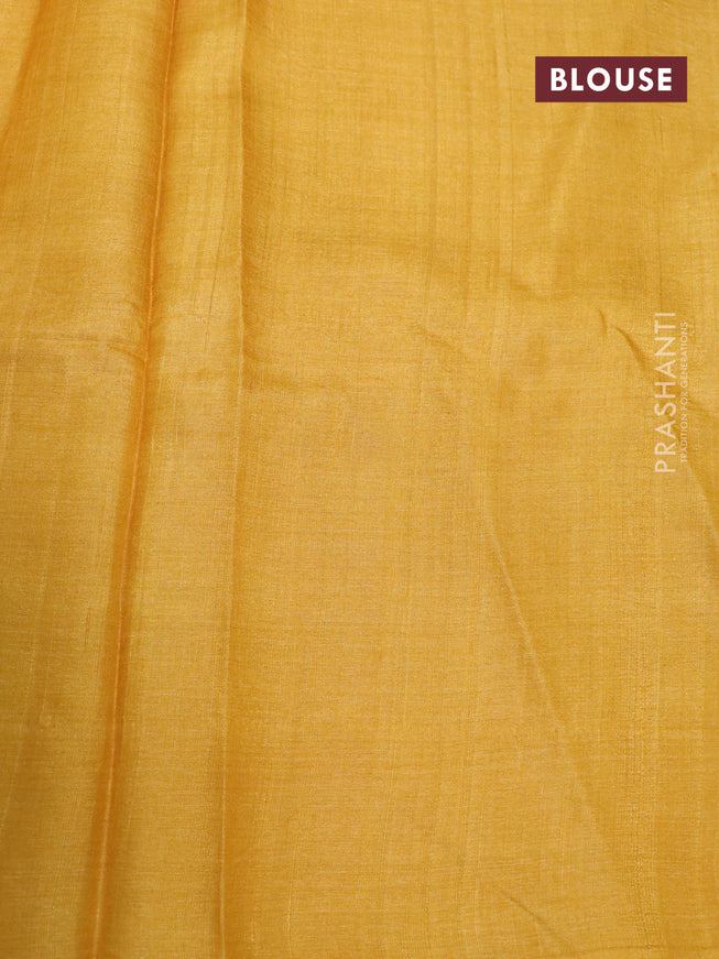 Pure tussar silk saree mustard yellow with allover floral prints and printed border