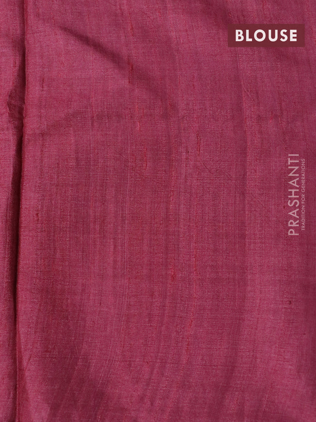 Pure tussar silk saree maroon with allover floral prints and printed border