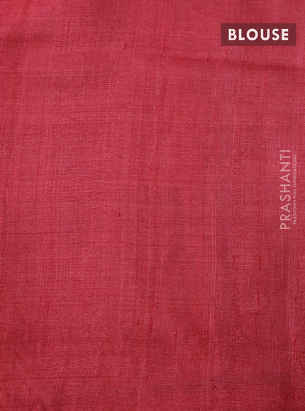 Pure tussar silk saree sandal and kumkum red with allover prints and simple border