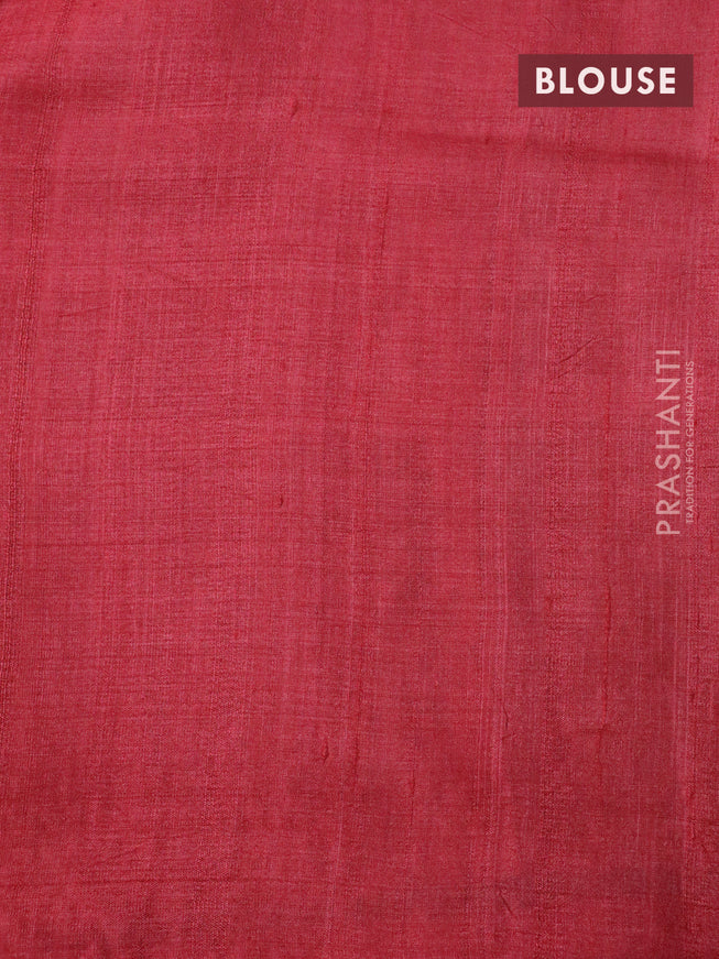 Pure tussar silk saree sandal and kumkum red with allover prints and simple border