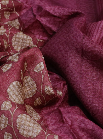 Pure tussar silk saree maroon and magenta pink shade with allover floral prints and printed border