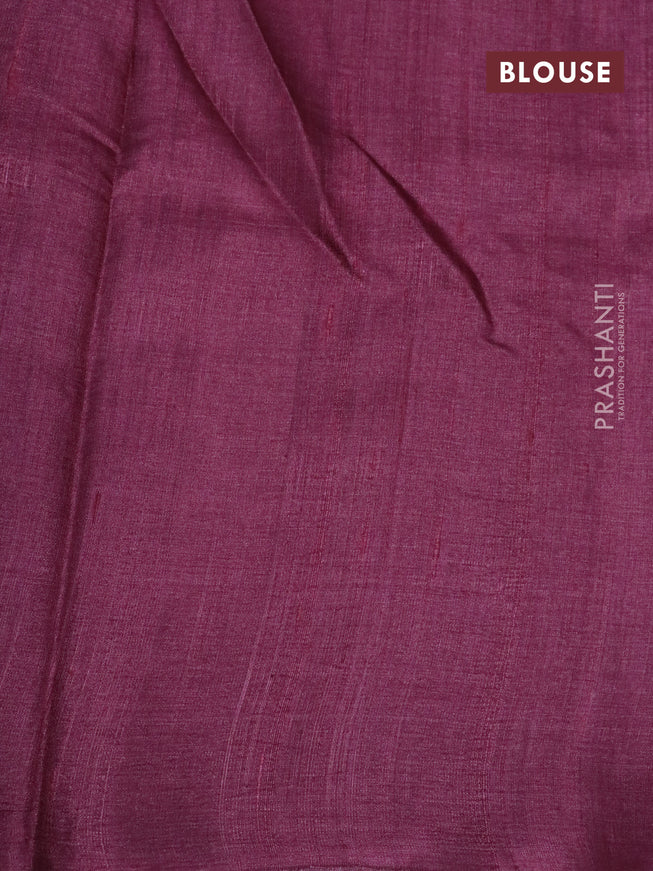 Pure tussar silk saree maroon and magenta pink shade with allover floral prints and printed border