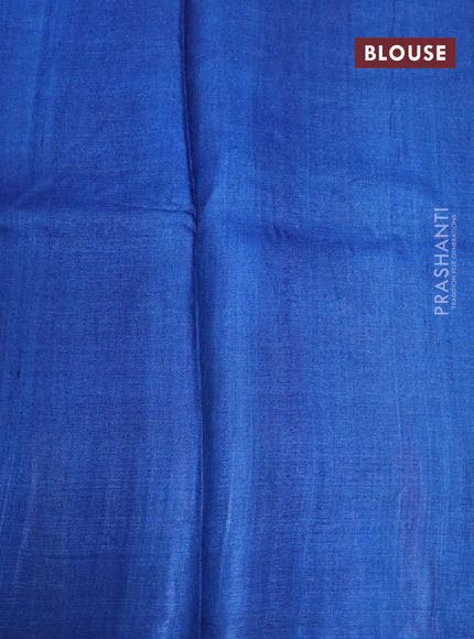 Pure tussar silk saree cs blue and blue with floral butta prints and printed border