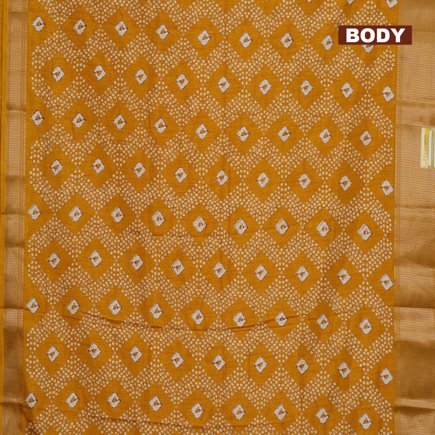 Semi dola saree mustard yellow with allover bandhani prints and zari woven border