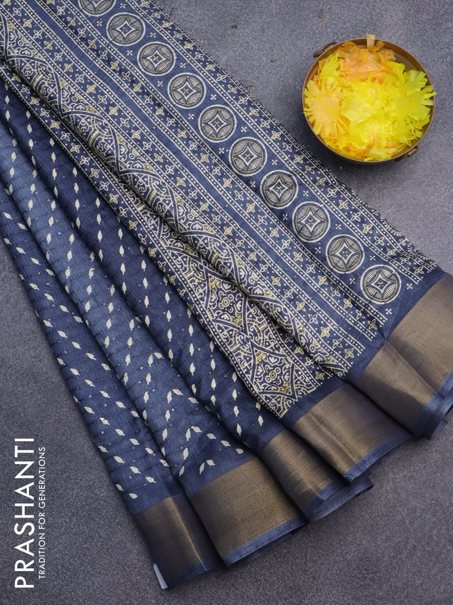 Semi dola saree grey with allover butta prints & sequin work and zari woven border