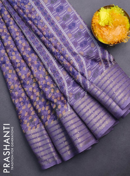 Semi dola saree pastel violet with allover prints and zari woven border