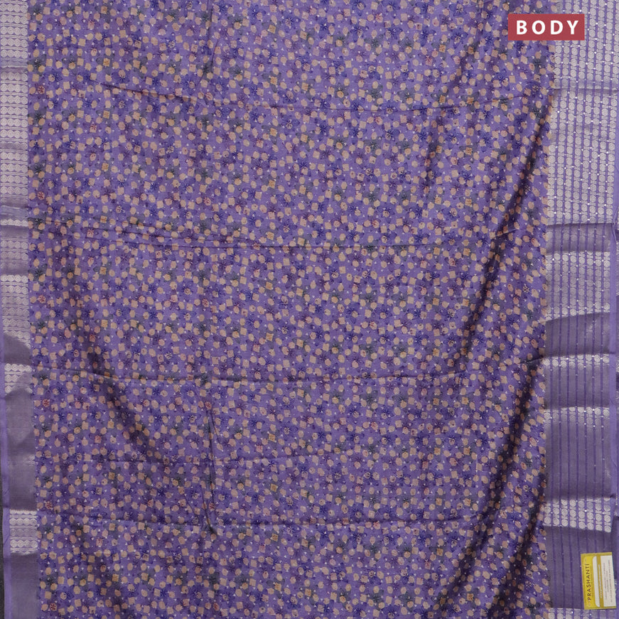 Semi dola saree pastel violet with allover prints and zari woven border