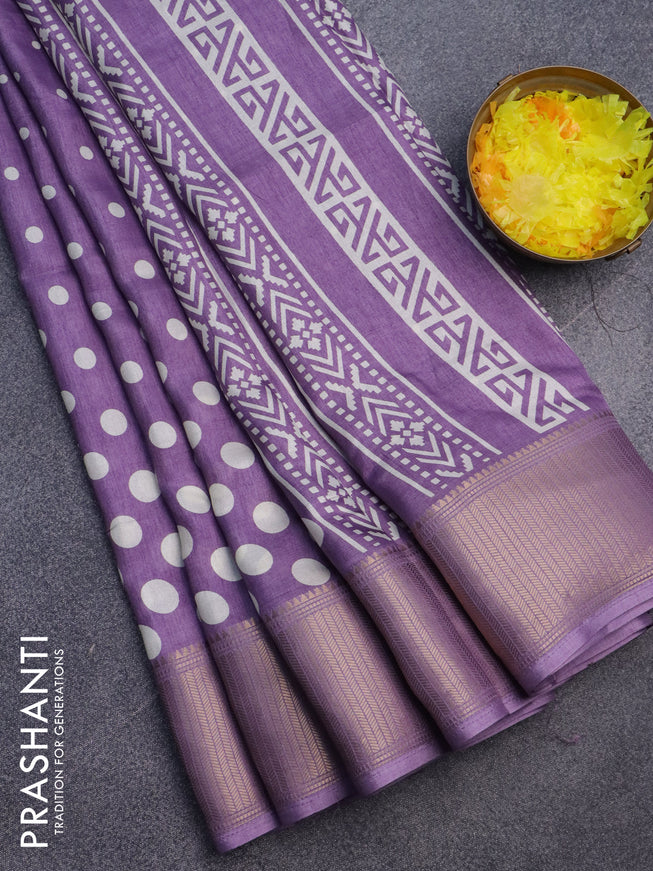 Semi dola saree lavender with allover geometric prints and zari woven border