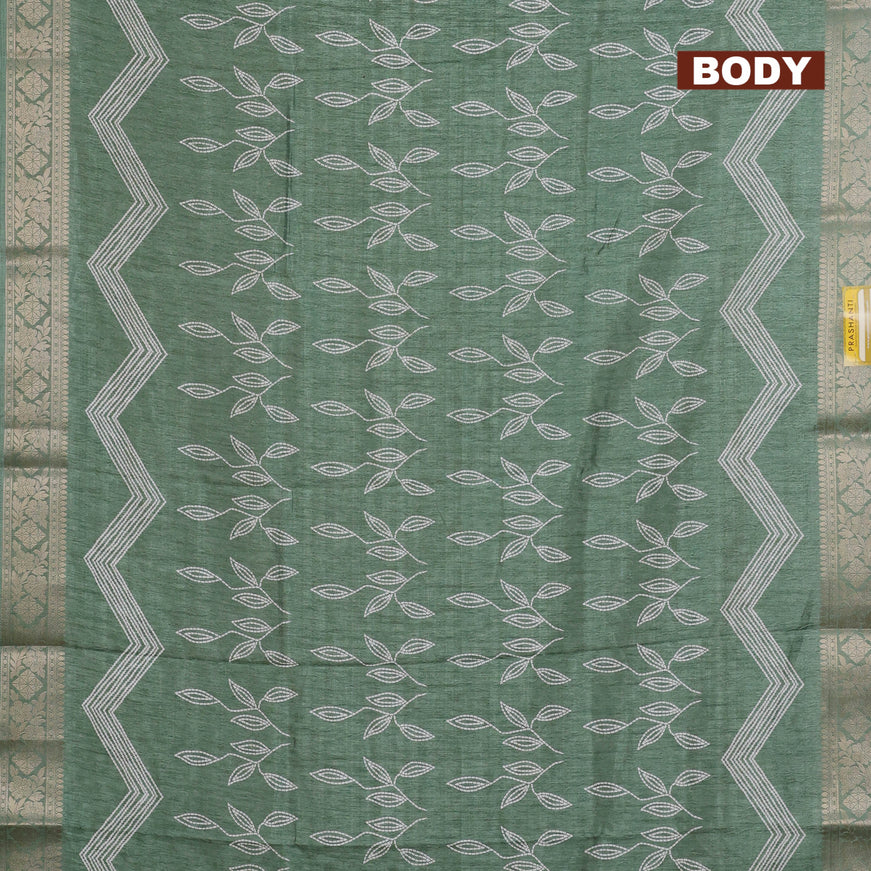 Semi dola saree pastel green shade with allover self emboss & prints and zari woven border