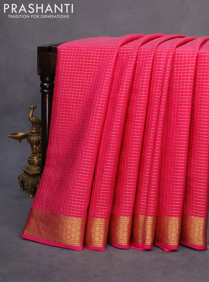 Pure mysore silk saree pink with allover zari checked pattern and zari woven border