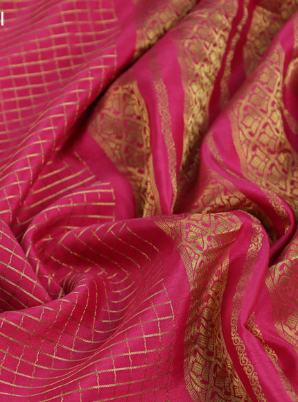 Pure mysore silk saree pink with allover zari checked pattern and zari woven border