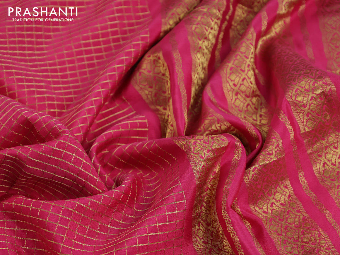 Pure mysore silk saree pink with allover zari checked pattern and zari woven border