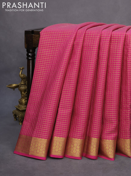 Pure mysore silk saree dark pink with allover zari checked pattern and zari woven border