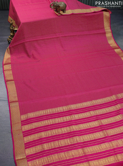 Pure mysore silk saree dark pink with allover zari checked pattern and zari woven border