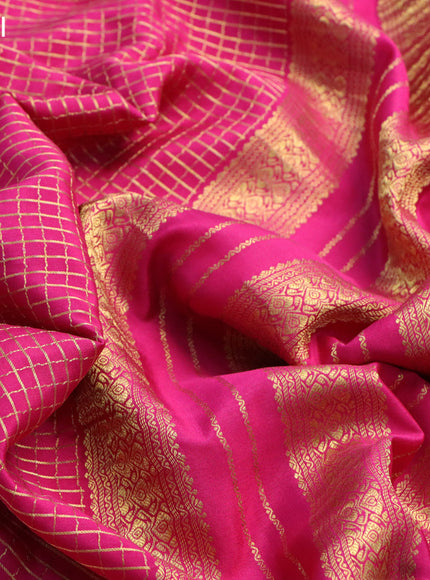 Pure mysore silk saree dark pink with allover zari checked pattern and zari woven border