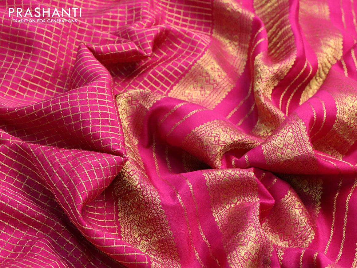 Pure mysore silk saree dark pink with allover zari checked pattern and zari woven border