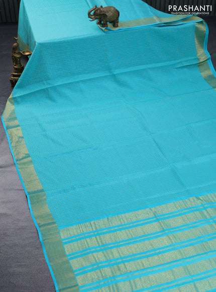 Pure mysore silk saree teal blue with allover zari checked pattern and zari woven border