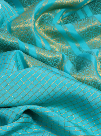 Pure mysore silk saree teal blue with allover zari checked pattern and zari woven border