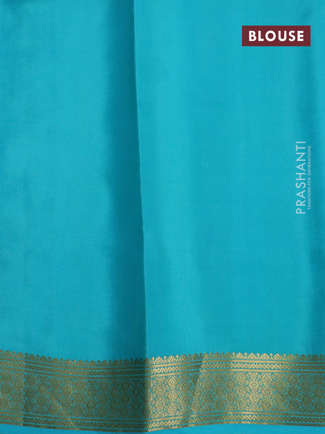 Pure mysore silk saree teal blue with allover zari checked pattern and zari woven border