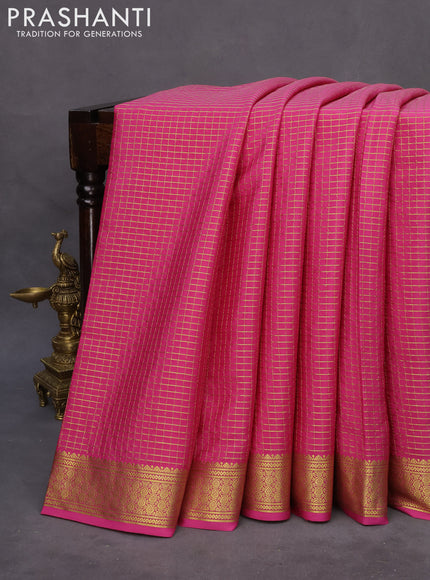 Pure mysore silk saree pink with allover zari checked pattern and zari woven border