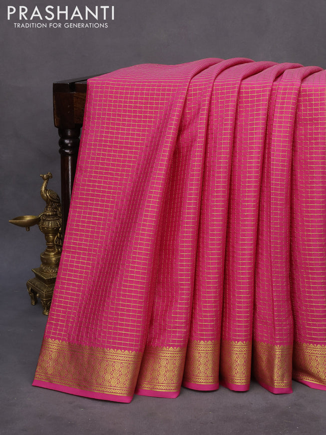 Pure mysore silk saree pink with allover zari checked pattern and zari woven border