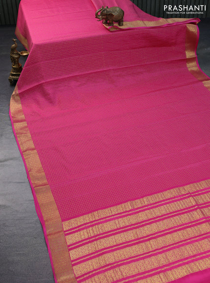 Pure mysore silk saree pink with allover zari checked pattern and zari woven border