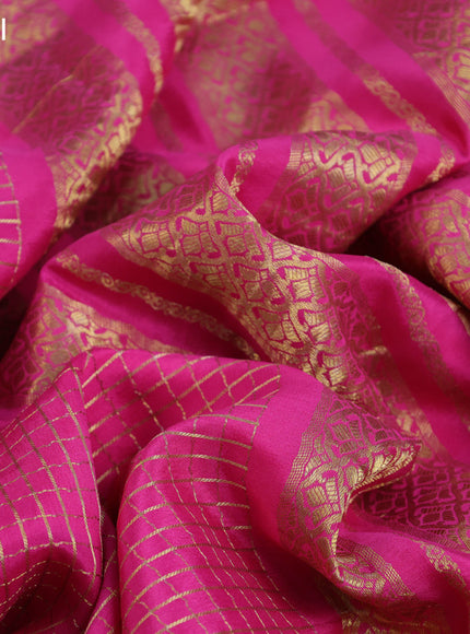 Pure mysore silk saree pink with allover zari checked pattern and zari woven border